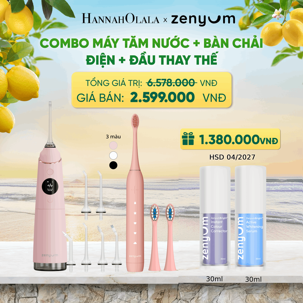  COMBO MÁY TĂM NƯỚC ZENYUM PRO + 6 ĐẦU THAY+ BÀN CHẢI ĐIỆN ZENYUM SONIC 2.0 + 2 ĐẦU THAY ÊM DỊU - A1548 