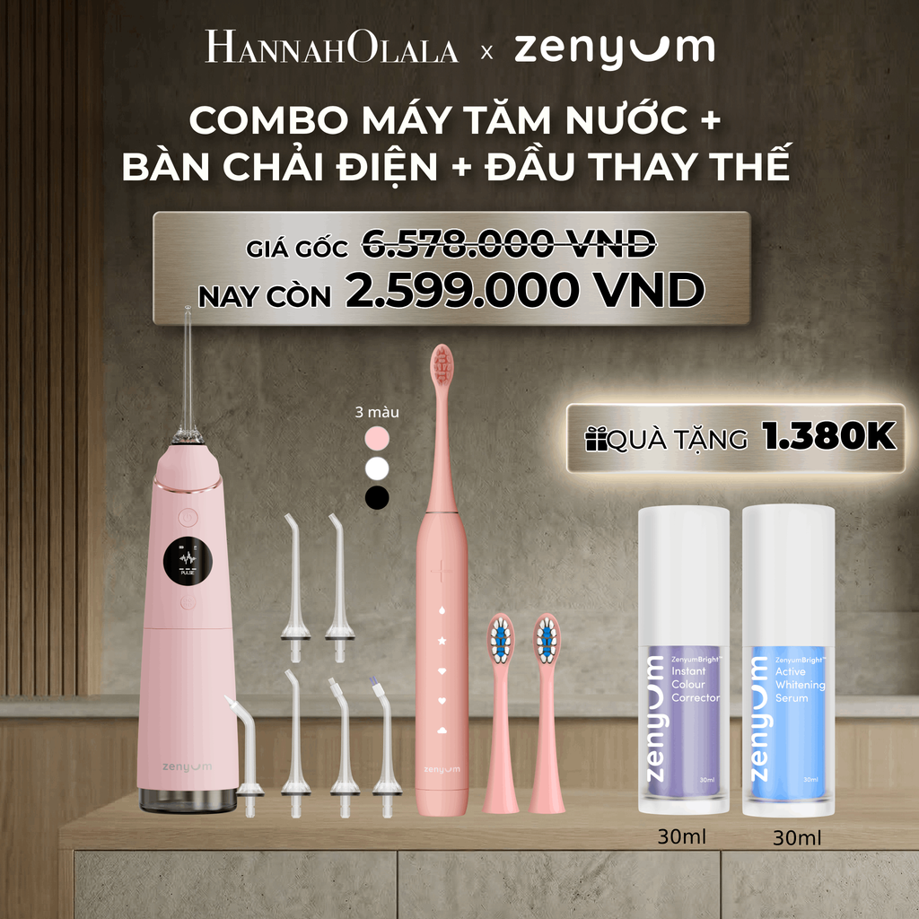  DEAL 3: COMBO MÁY TĂM NƯỚC ZENYUM PRO + 6 ĐẦU THAY+ BÀN CHẢI ĐIỆN ZENYUM SONIC 2.0 + 2 ĐẦU THAY ÊM DỊU 