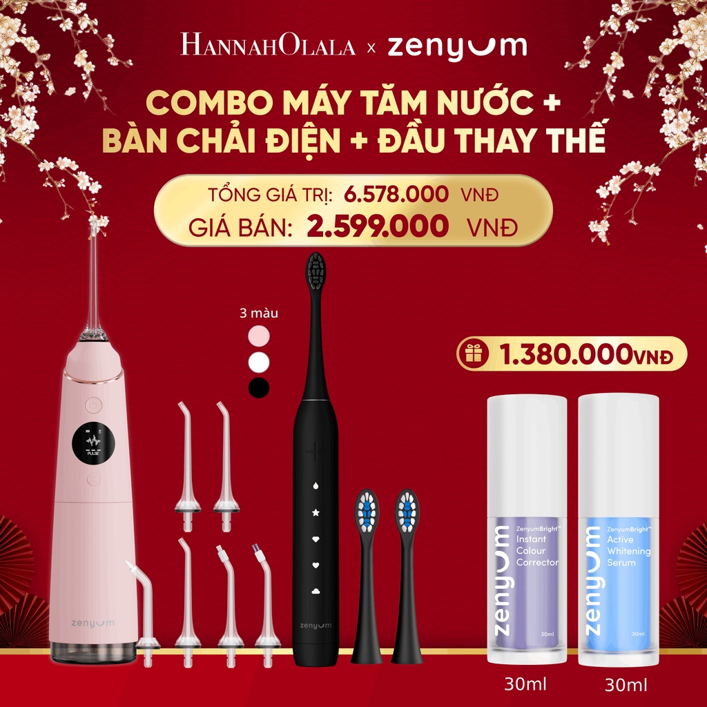  DEAL 3: COMBO MÁY TĂM NƯỚC ZENYUM PRO + 6 ĐẦU THAY+ BÀN CHẢI ĐIỆN ZENYUM SONIC 2.0 + 2 ĐẦU THAY ÊM DỊU 