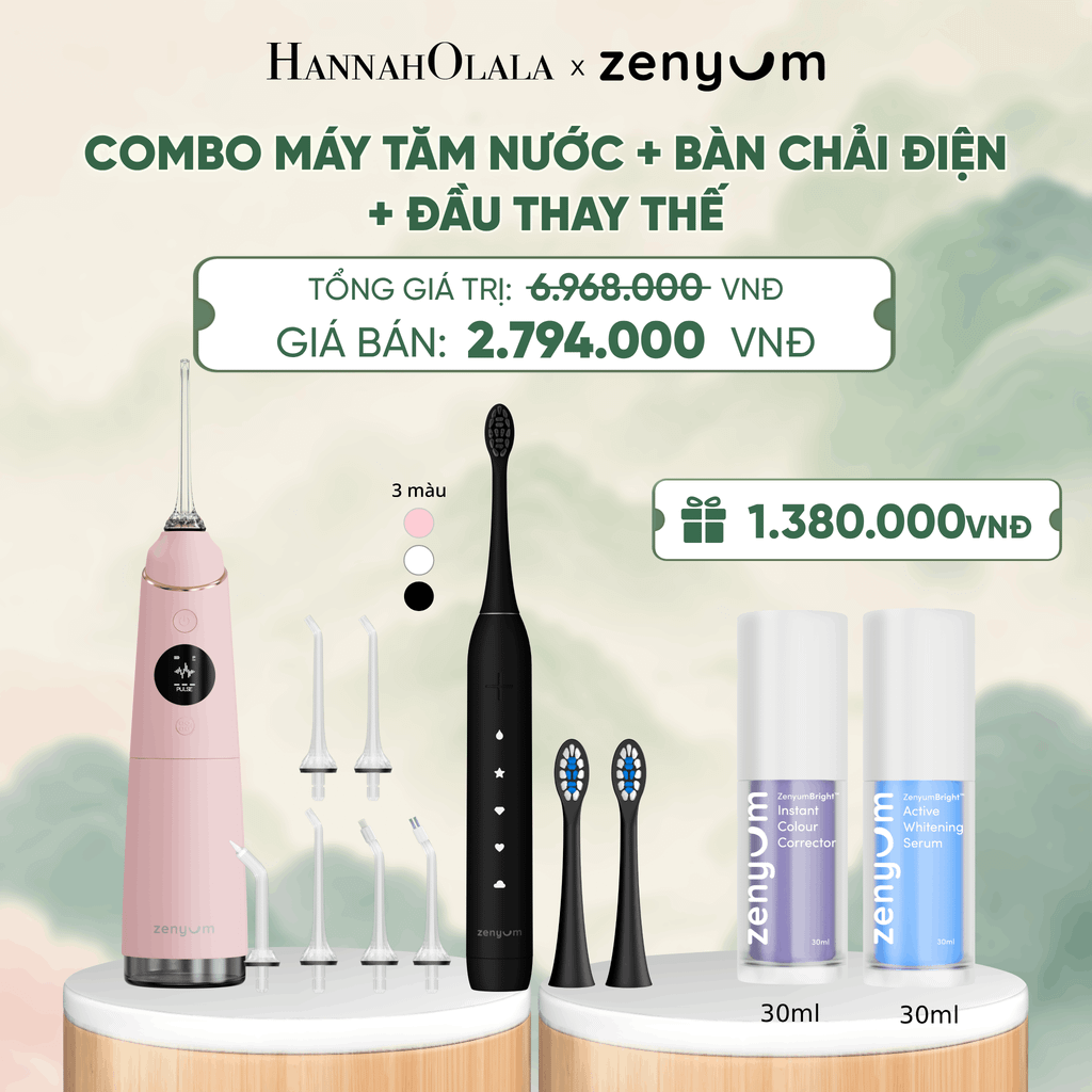  COMBO MÁY TĂM NƯỚC ZENYUM PRO + 6 ĐẦU THAY+ BÀN CHẢI ĐIỆN ZENYUM SONIC 2.0 + 2 ĐẦU THAY ÊM DỊU - A329 