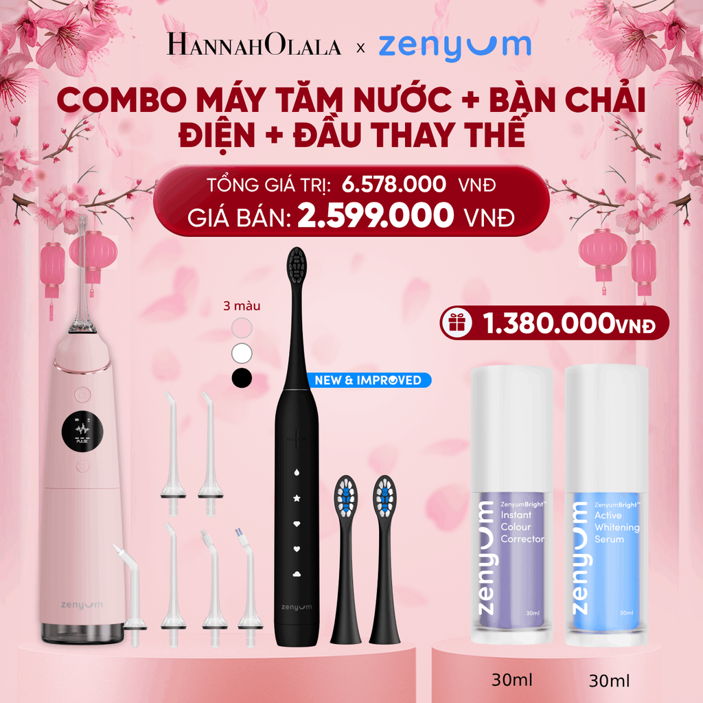  DEAL 3: BỘ MÁY TĂM NƯỚC ZENYUM PRO + 6 ĐẦU THAY+ BÀN CHẢI ĐIỆN ZENYUM SONIC 2.0 + 2 ĐẦU THAY ÊM DỊU 
