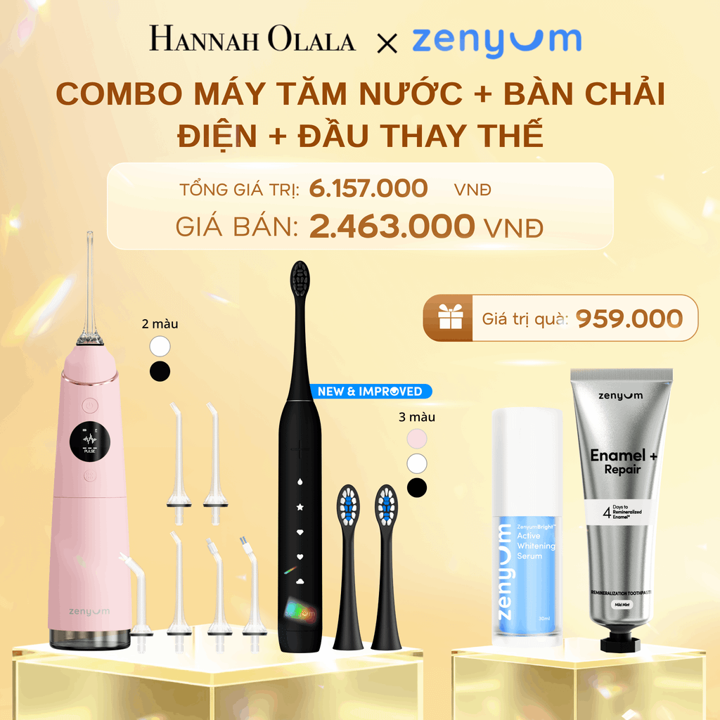  DEAL 3: BỘ MÁY TĂM NƯỚC ZENYUM PRO + 6 ĐẦU THAY+ BÀN CHẢI ĐIỆN ZENYUM SONIC 2.0 + 2 ĐẦU THAY ÊM DỊU 