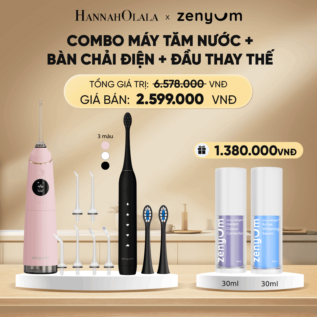  DEAL 3: BỘ MÁY TĂM NƯỚC ZENYUM PRO + 6 ĐẦU THAY+ BÀN CHẢI ĐIỆN ZENYUM SONIC 2.0 + 2 ĐẦU THAY ÊM DỊU 