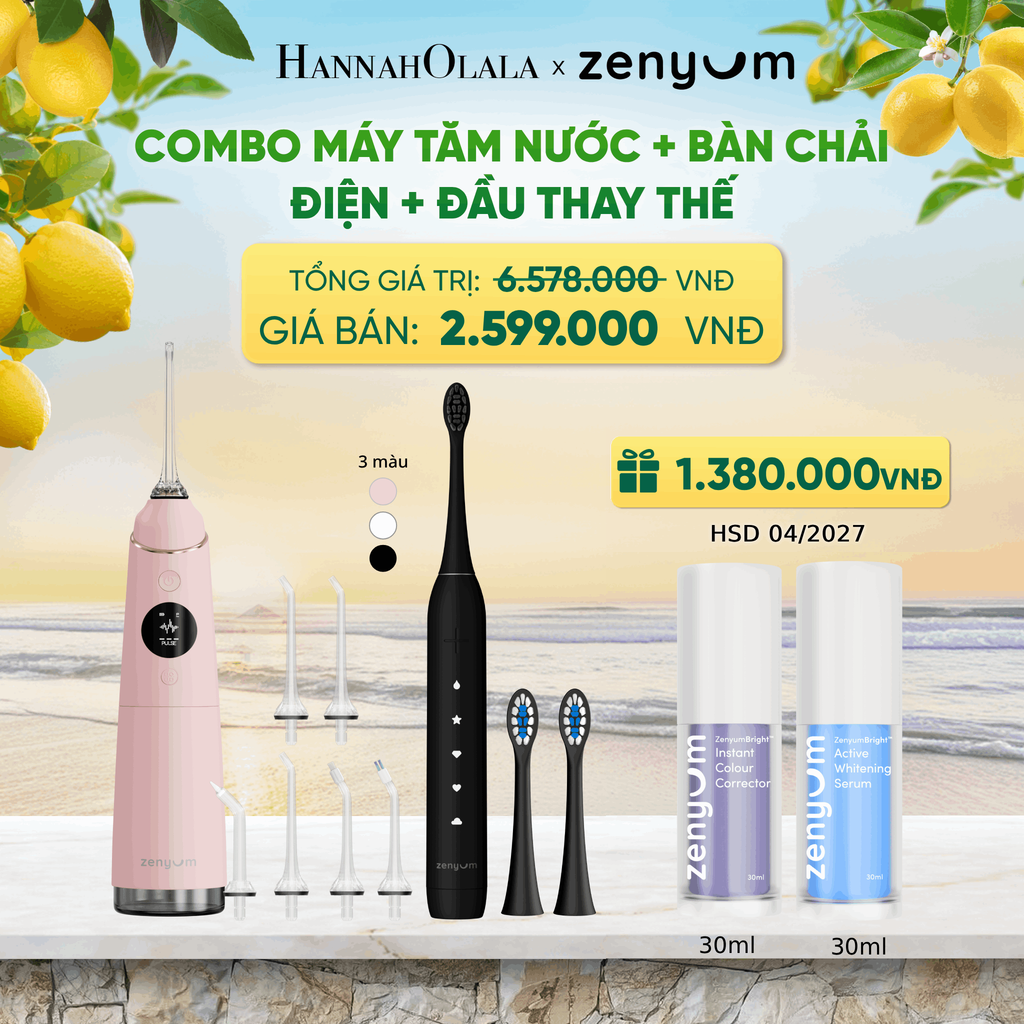  COMBO MÁY TĂM NƯỚC ZENYUM PRO + 6 ĐẦU THAY+ BÀN CHẢI ĐIỆN ZENYUM SONIC 2.0 + 2 ĐẦU THAY ÊM DỊU - A1548 