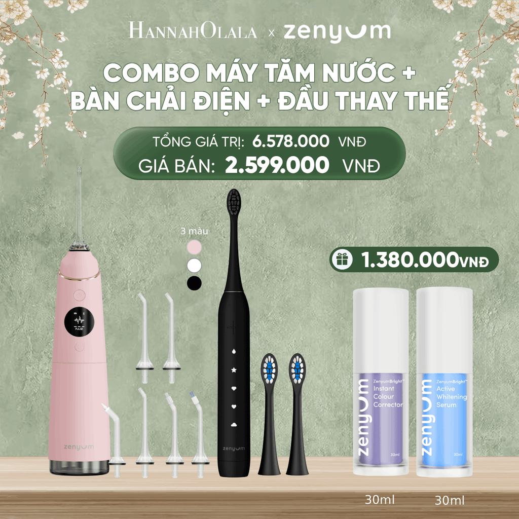  DEAL 3: BỘ MÁY TĂM NƯỚC ZENYUM PRO + 6 ĐẦU THAY+ BÀN CHẢI ĐIỆN ZENYUM SONIC 2.0 + 2 ĐẦU THAY ÊM DỊU 