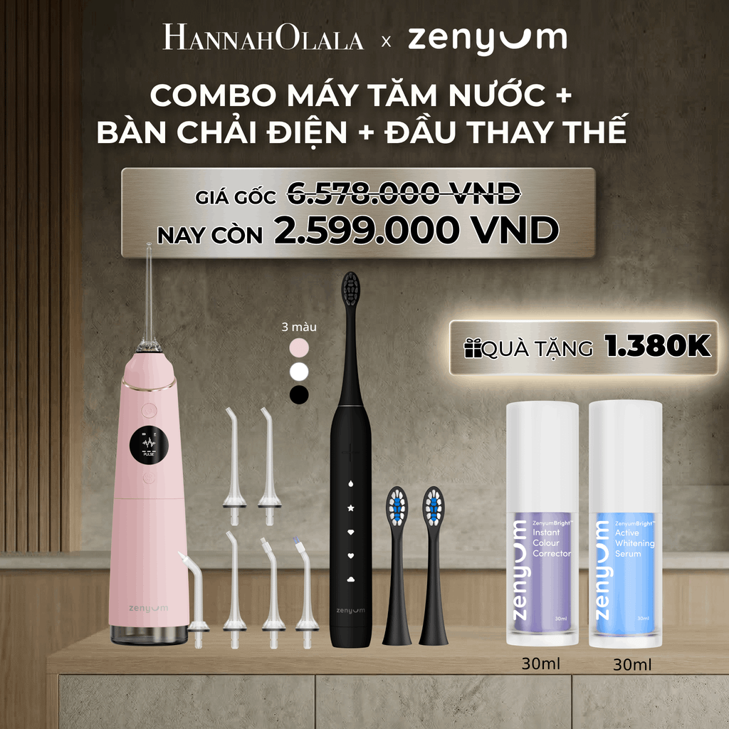 DEAL 3: COMBO MÁY TĂM NƯỚC ZENYUM PRO + 6 ĐẦU THAY+ BÀN CHẢI ĐIỆN ZENYUM SONIC 2.0 + 2 ĐẦU THAY ÊM DỊU 