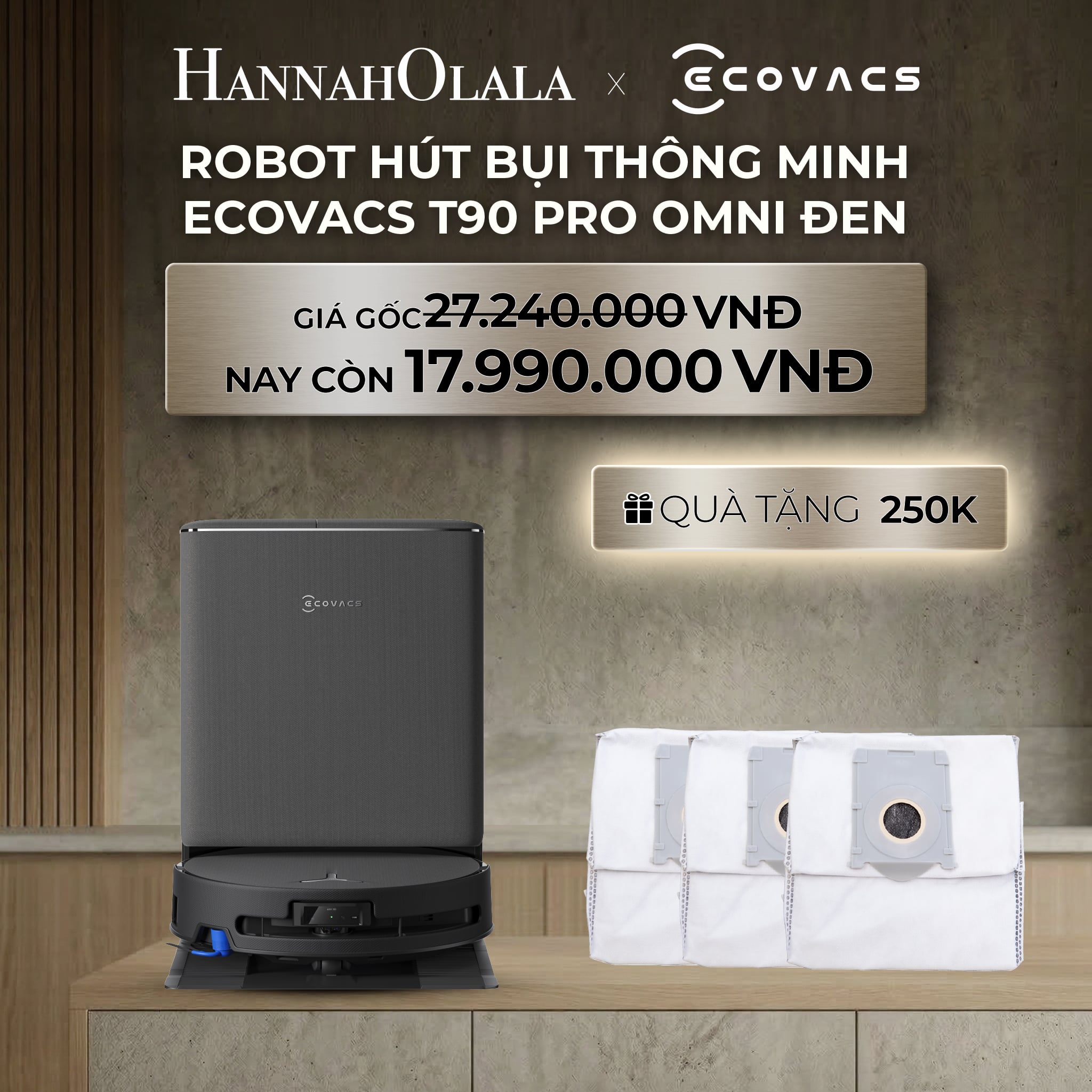 Robot Hút Bụi ECOVACS T90 PRO Omni Đen