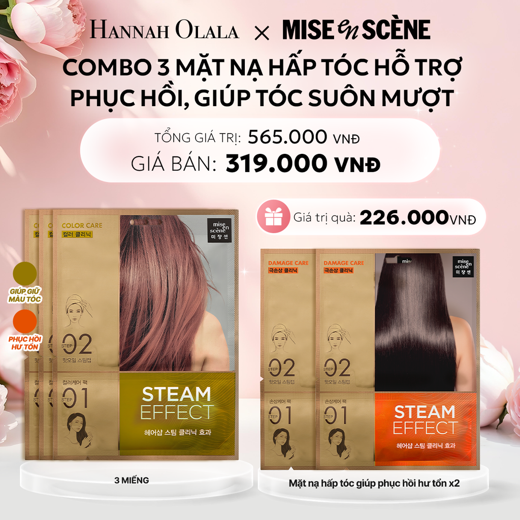  E648: DEAL 4: COMBO 3 MẶT NẠ HẤP TÓC HỖ TRỢ PHỤC HỒI STEAM HAIR MASK DAMAGE CARE PACK DÀNH CHO TÓC HƯ TỔN, GIÚP TÓC TRÔNG SUÔN MỀM VÀ BÓNG MƯỢT 