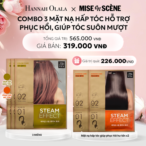  E648: DEAL 4: COMBO 3 MẶT NẠ HẤP TÓC HỖ TRỢ PHỤC HỒI STEAM HAIR MASK DAMAGE CARE PACK DÀNH CHO TÓC HƯ TỔN, GIÚP TÓC TRÔNG SUÔN MỀM VÀ BÓNG MƯỢT 