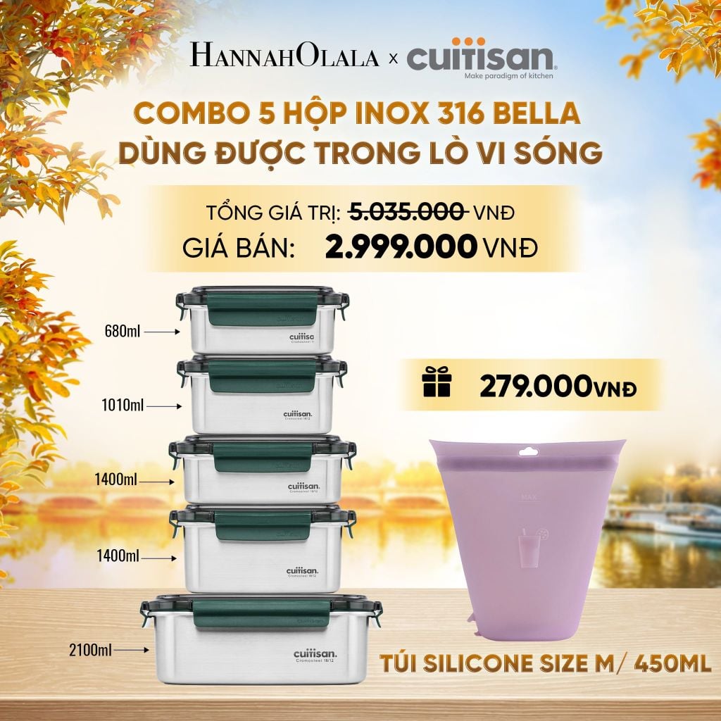  HỘP INOX 316 CAO CẤP CUITISAN BELLA DÙNG ĐƯỢC TRONG LÒ VI SÓNG - DEAL 4 - E1648 