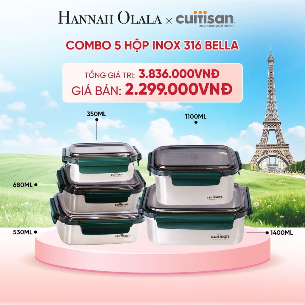  HỘP INOX 316 CAO CẤP CUITISAN BELLA DÙNG ĐƯỢC TRONG LÒ VI SÓNG - DEAL 4 - B55 