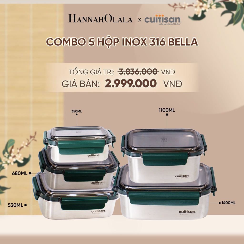  HỘP INOX 316 CAO CẤP CUITISAN BELLA DÙNG ĐƯỢC TRONG LÒ VI SÓNG - DEAL 4 - A1952 