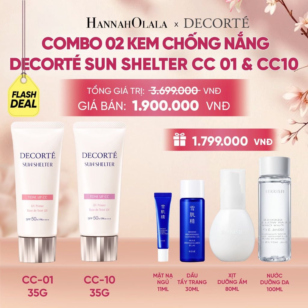  [FLASH DEAL 4]: COMBO 02 KEM CHỐNG NẮNG HIỆU CHỈNH TONE DA DECORTÉ SUN SHELTER - A308 