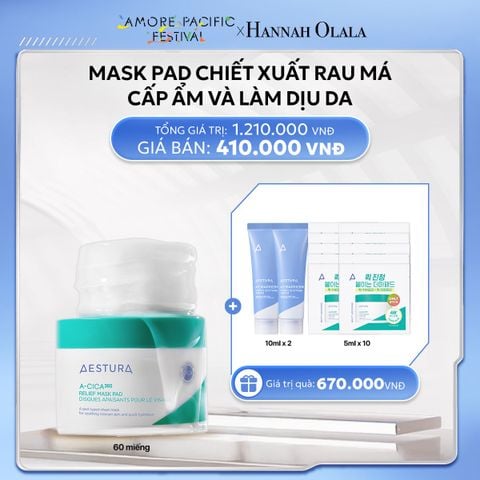  DEAL 4: MASK PAD CHIẾT XUẤT RAU MÁ CẤP ẨM VÀ LÀM DỊU DA AESTURA A-CICA365 RELIEF MASK PAD 60 MIẾNG 