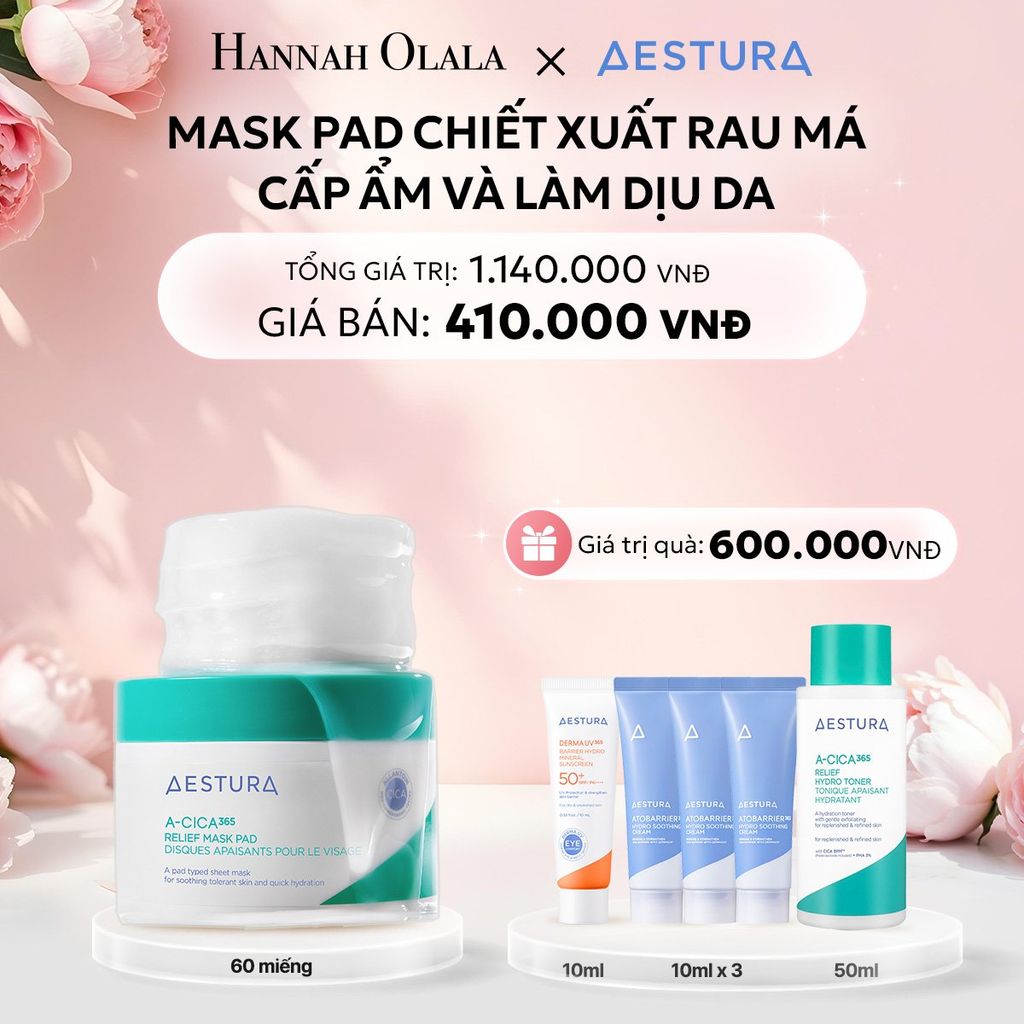  E896: DEAL 4: MASK PAD CHIẾT XUẤT RAU MÁ CẤP ẨM VÀ LÀM DỊU DA AESTURA A-CICA365 RELIEF MASK PAD 60 MIẾNG 