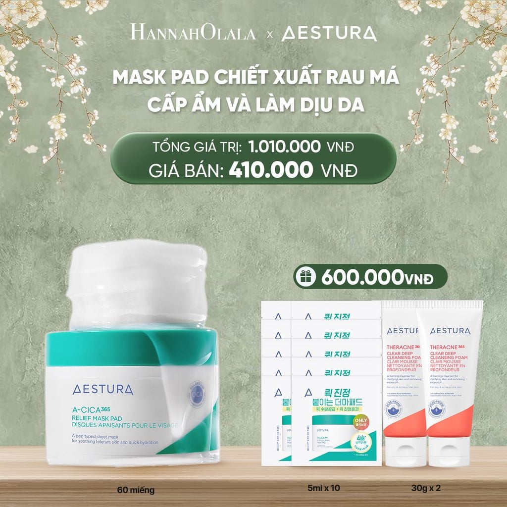  D993_DEAL 4: MASK PAD CHIẾT XUẤT RAU MÁ CẤP ẨM VÀ LÀM DỊU DA AESTURA A-CICA365 RELIEF MASK PAD 60 MIẾNG 