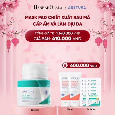  DEAL 4: MASK PAD CHIẾT XUẤT RAU MÁ CẤP ẨM VÀ LÀM DỊU DA AESTURA A-CICA365 RELIEF MASK PAD 60 MIẾNG 