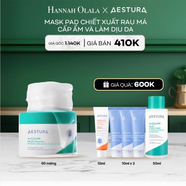  A4_DEAL 4: MASK PAD CHIẾT XUẤT RAU MÁ CẤP ẨM VÀ LÀM DỊU DA AESTURA A-CICA365 RELIEF MASK PAD 60 MIẾNG 
