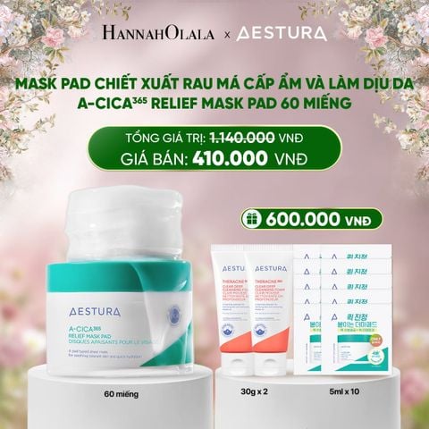  DEAL 3: MASK PAD CHIẾT XUẤT RAU MÁ CẤP ẨM VÀ LÀM DỊU DA AESTURA A-CICA365 RELIEF MASK PAD 60 MIẾNG 