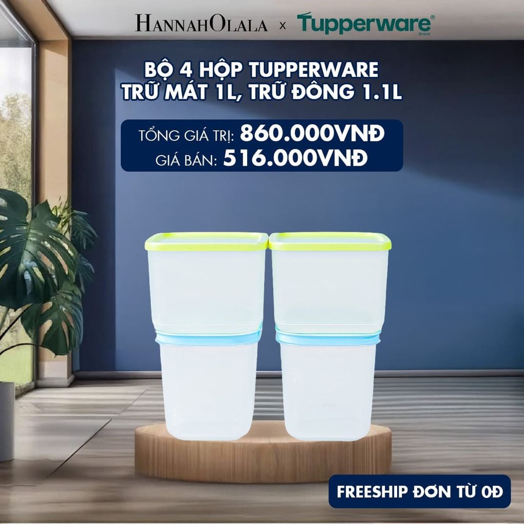  BỘ 4 HỘP TUPPERWARE TRỮ MÁT 1L, TRỮ ĐÔNG 1.1L 