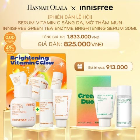  DEAL 4: [PHIÊN BẢN LỄ HỘI] SERUM VITAMIN C SÁNG DA, MỜ THÂM MỤN INNISFREE GREEN TEA ENZYME BRIGHTENING SERUM 30ML 
