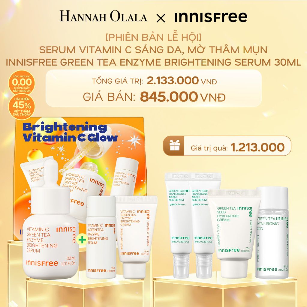 DEAL 4: [PHIÊN BẢN LỄ HỘI] SERUM VITAMIN C SÁNG DA, MỜ THÂM MỤN INNISFREE GREEN TEA ENZYME BRIGHTENING SERUM 30ML 