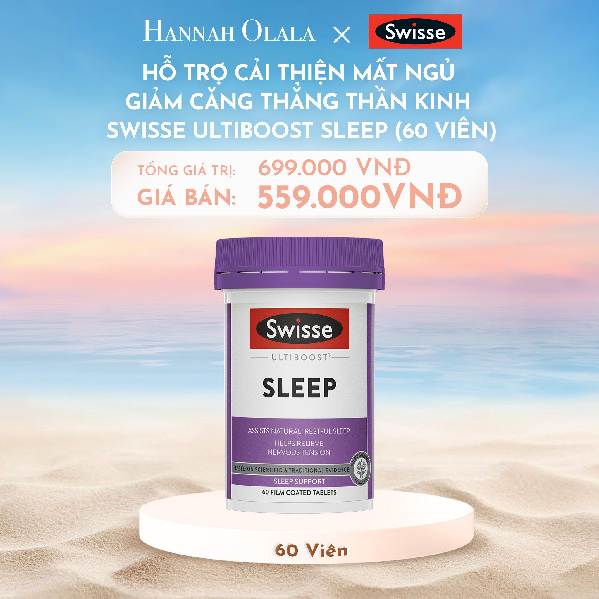  C899_DEAL 4: VIÊN UỐNG HỖ TRỢ CẢI THIỆN MẤT NGỦ GIẢM CĂNG THẲNG THẦN KINH SWISSE ULTIBOOST SLEEP (60 VIÊN) 