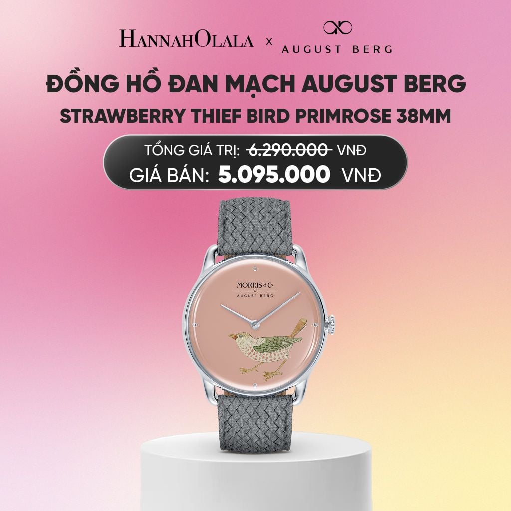  ĐỒNG HỒ ĐAN MẠCH AUGUST BERG X MORRIS & CO. - STRAWBERRY THIEF BIRD PRIMROSE 38MM - DÂY PERLON - MÀU BẠC_A2282 
