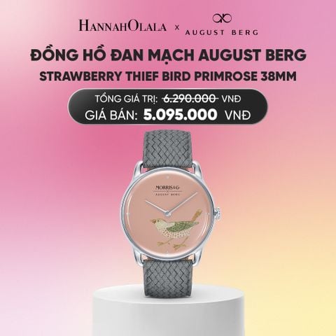  ĐỒNG HỒ ĐAN MẠCH AUGUST BERG X MORRIS & CO. - STRAWBERRY THIEF BIRD PRIMROSE 38MM - DÂY PERLON - MÀU BẠC_A2282 
