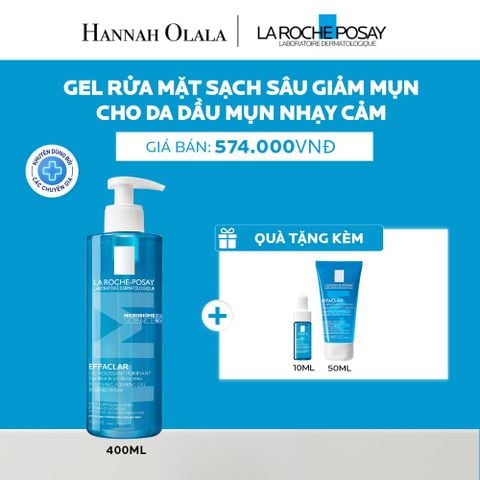  GEL RỬA MẶT SẠCH SÂU GIẢM MỤN CHO DA DẦU MỤN NHẠY CẢM LA ROCHE-POSAY EFFACLAR FOAMING GEL 400ML - A14 