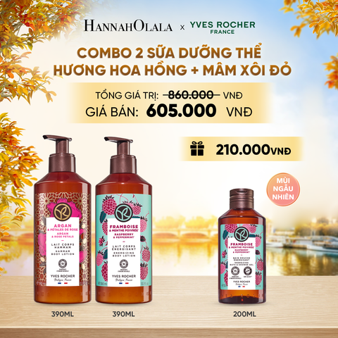  COMBO 2 SỮA DƯỠNG THỂ HƯƠNG HOA HỒNG + MÂM XÔI ĐỎ TẶNG SỮA TẮM 200ML MÙI NGẪU NHIÊN - E729 