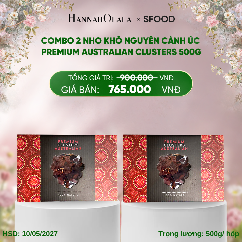  E453_DEAL 4: COMBO 2 NHO KHÔ NGUYÊN CÀNH ÚC PREMIUM AUSTRALIAN CLUSTERS 500G 