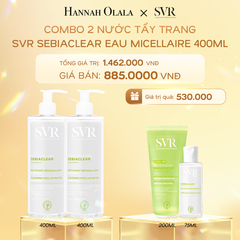  K4_DEAL 04: COMBO 2 NƯỚC TẨY TRANG SẠCH SÂU LOẠI BỎ DẦU NHỜN SVR SEBIACLEAR EAU MICELLAIRE 400ML 