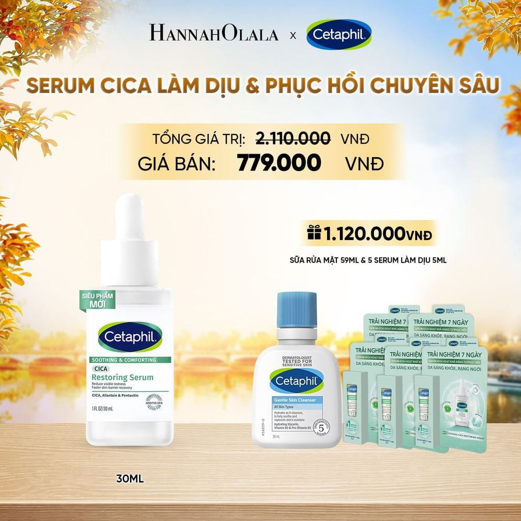  TINH CHẤT LÀM DỊU VÀ PHỤC HỒI CHUYÊN SÂU CETAPHIL SOOTHING AND COMFORTING CICA RESTORING SERUM 30ML DEAL 4: - E1751 