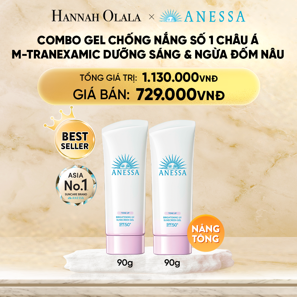  DEAL 4: COMBO GEL CHỐNG NẮNG DƯỠNG SÁNG NÂNG TÔNG & HIỆU CHỈNH SẮC TÍM ANESSA BRIGHTENING GEL SPF50+ PA++++ 90GX2 