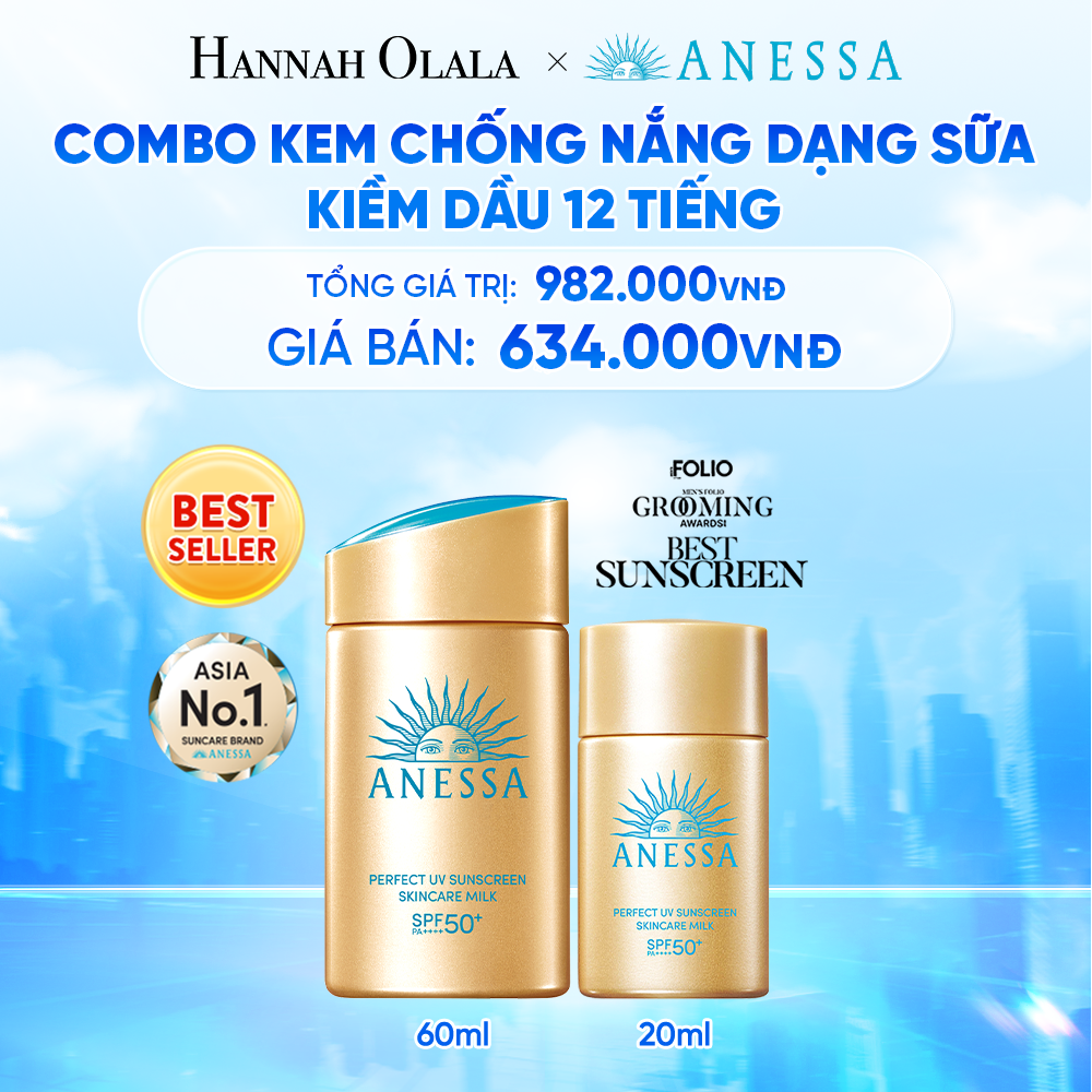  COMBO KEM CHỐNG NẮNG DẠNG SỮA DƯỠNG DA KIỀM DẦU BẢO VỆ HOÀN HẢO ANESSA GOLD MILK SPF50+ PA++++ 60ML + 20ML 