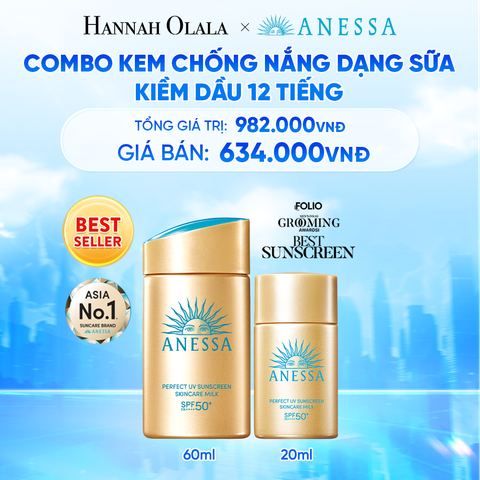  COMBO KEM CHỐNG NẮNG DẠNG SỮA DƯỠNG DA KIỀM DẦU BẢO VỆ HOÀN HẢO ANESSA GOLD MILK SPF50+ PA++++ 60ML + 20ML 