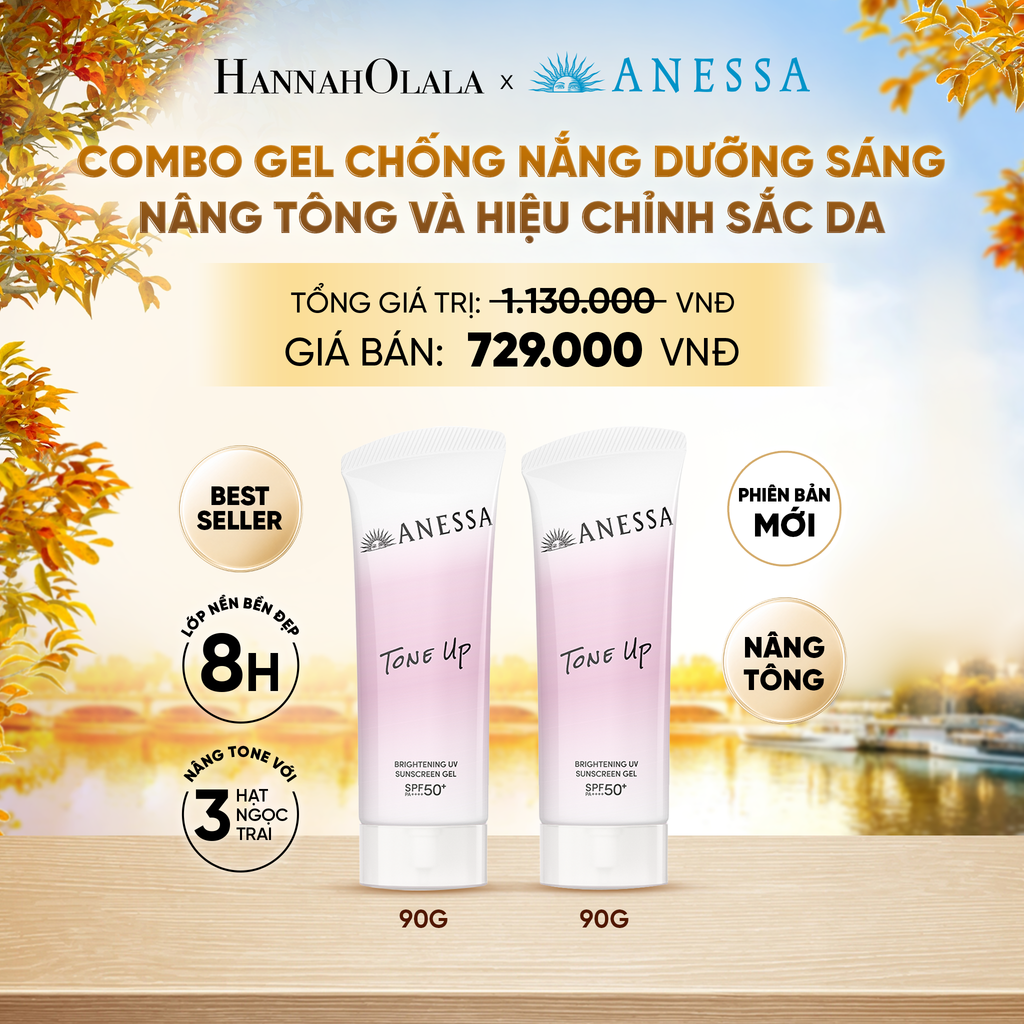  [PHIÊN BẢN MỚI] COMBO GEL CHỐNG NẮNG DƯỠNG SÁNG NÂNG TÔNG & HIỆU CHỈNH SẮC TÍM ANESSA TONE UP UV GEL SPF50+ PA++++ 90GX2 - DEAL4 - E97 