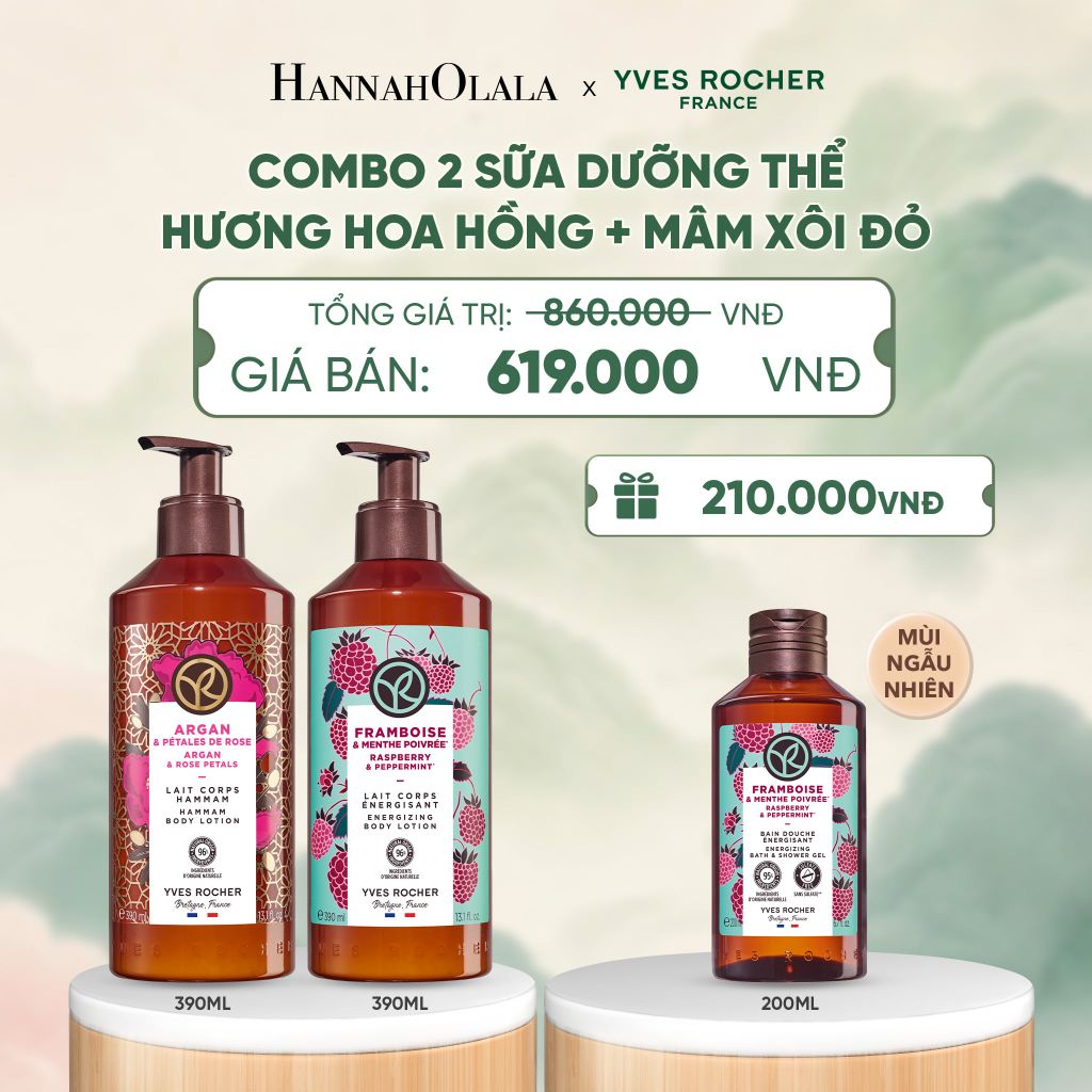  COMBO 2 SỮA DƯỠNG THỂ HƯƠNG HOA HỒNG + MÂM XÔI ĐỎ - A519 