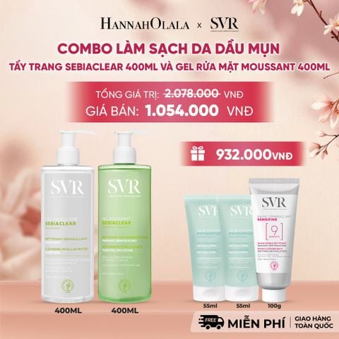  COMBO LÀM SẠCH DA DẦU MỤN TẨY TRANG SEBIACLEAR 400ML VÀ GEL RỬA MẶT MOUSSANT 400ML - DEAL 4 - A168 
