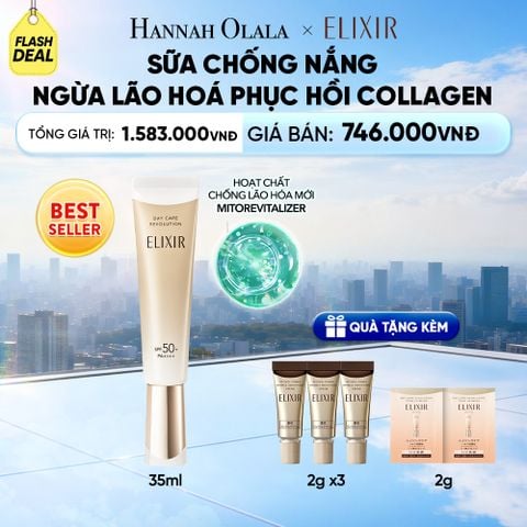  [THẾ HỆ MỚI] KEM CHỐNG NẮNG DẠNG SỮA PHỤC HỒI COLLAGEN TỪ CẤP ĐỘ TẾ BÀO ELIXIR DAY CARE REVOLUTION SPF50+ 35ML - DEAL 4 