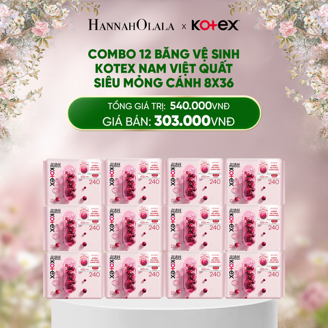  E1002_DEAL 4: COMBO 12 BĂNG VỆ SINH KOTEX NAM VIỆT QUẤT SIÊU MỎNG CÁNH 8X36 