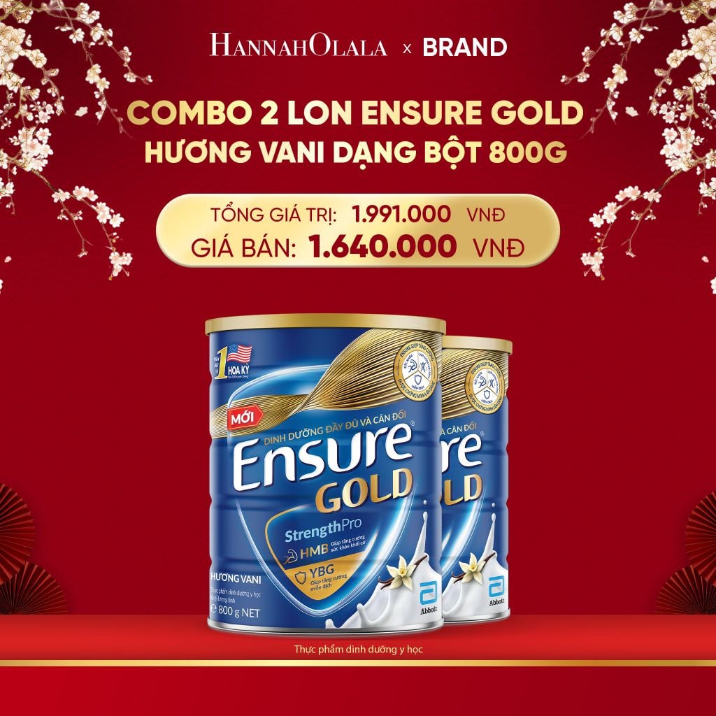 A37_DEAL 4: COMBO 2 LON ENSURE GOLD HƯƠNG VANI DẠNG BỘT 800G 