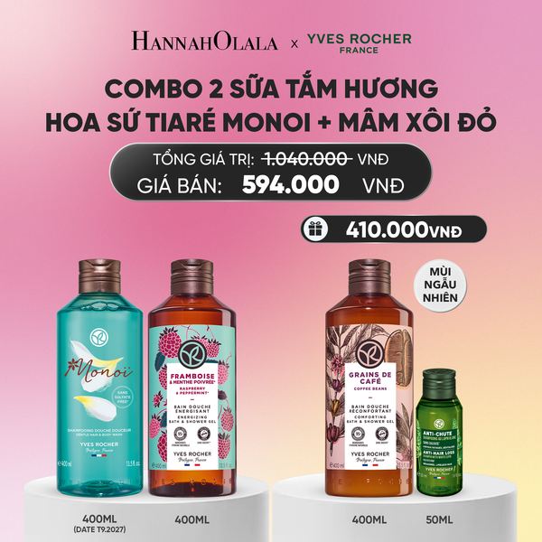  COMBO 2 SỮA TẮM HƯƠNG HOA SỨ TIARÉ MONOI + MÂM XÔI ĐỎ TẶNG SỮA TẮM 400ML + MINI DẦU GỘI MÙI NGẪU NHIÊN_A46 