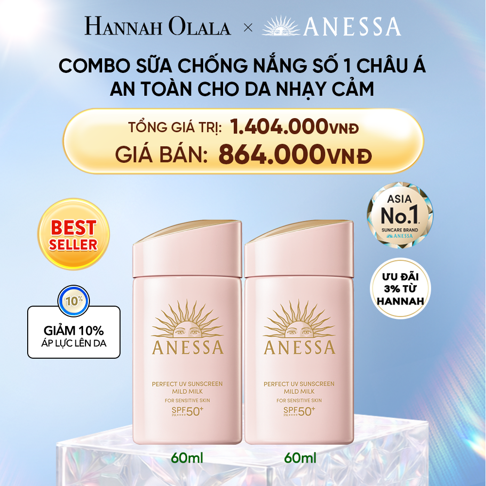  DEAL 4: COMBO KEM CHỐNG NẮNG DẠNG SỮA DƯỠNG DA DỊU NHẸ AN TOÀN CHO DA NHẠY CẢM VÀ TRẺ EM ANESSA MILD MILK SPF50+ PA++++ 60MLX2 