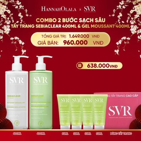  A1194_DEAL 04: COMBO SẠCH SÂU TẨY TRANG SEBIACLEAR EAU MICELLAIRE 400ML VÀ GEL MOUSSANT 400ML 