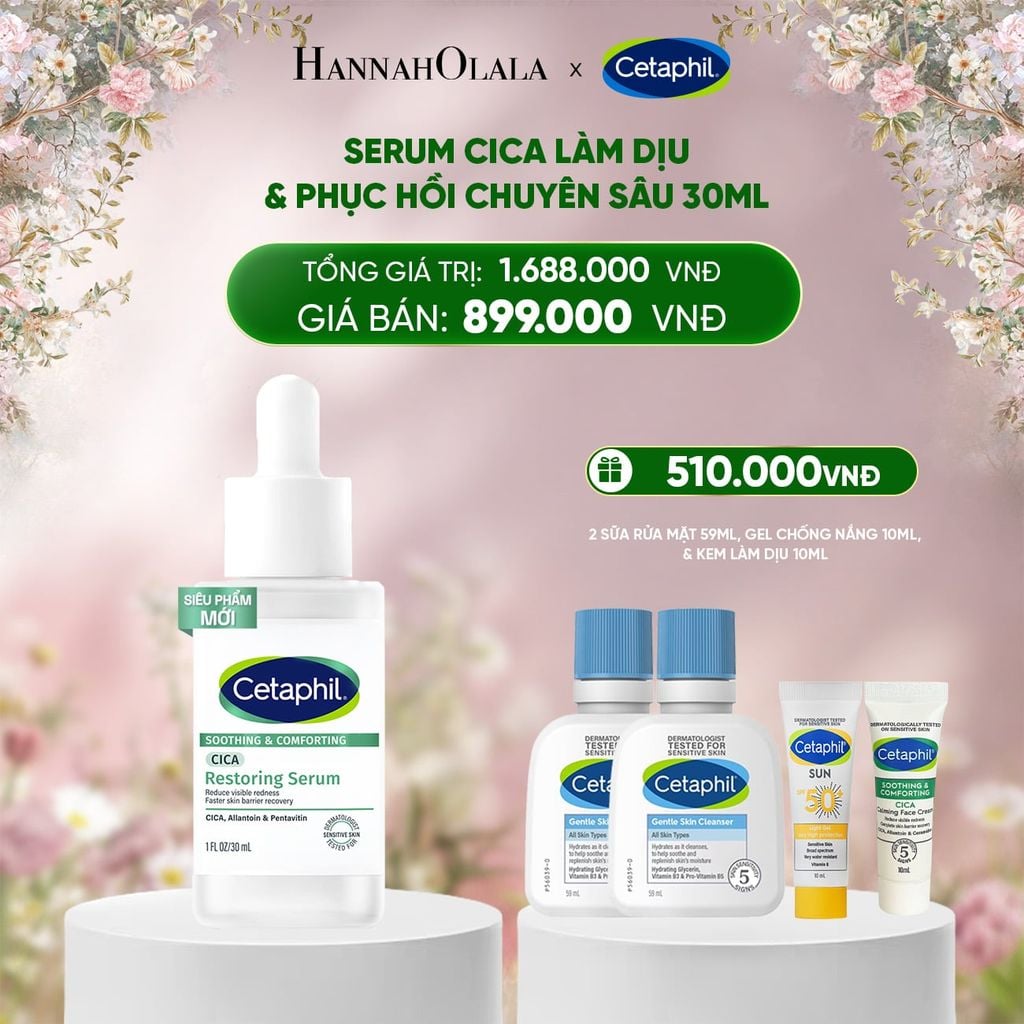 DEAL 4: TINH CHẤT LÀM DỊU VÀ PHỤC HỒI CHUYÊN SÂU CETAPHIL SOOTHING AND COMFORTING CICA RESTORING SERUM 30ML 