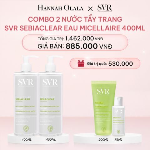  DEAL 04: COMBO 2 NƯỚC TẨY TRANG SẠCH SÂU LOẠI BỎ DẦU NHỜN SVR SEBIACLEAR EAU MICELLAIRE 400ML 