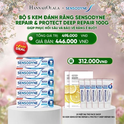  DEAL 4: [FLASH DEAL] BỘ 5 KEM ĐÁNH RĂNG SENSODYNE REPAIR & PROTECT DEEP REPAIR 100G GIÚP PHỤC HỒI SÂU VÀ BẢO VỆ RĂNG Ê BUỐT 
