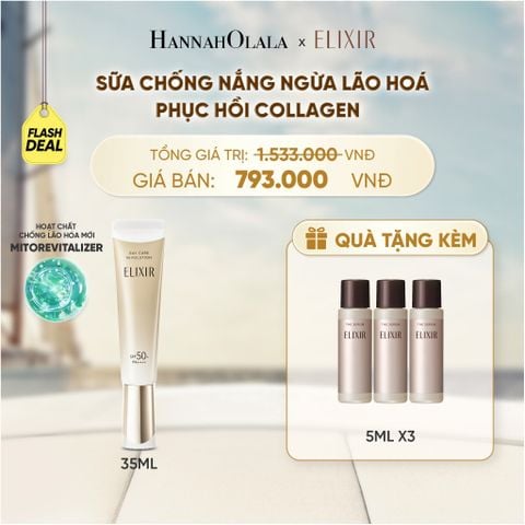  (FLASHSALE) [THẾ HỆ MỚI] KEM CHỐNG NẮNG DẠNG SỮA PHỤC HỒI COLLAGEN TỪ CẤP ĐỘ TẾ BÀO ELIXIR DAY CARE REVOLUTION SPF50+ 35ML - DEAL 4 